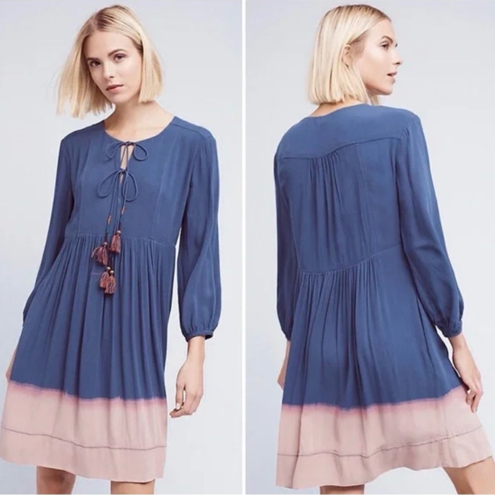 Holding Horses Anthropologie Dress Size 8 Dip Dye Ombre Tassels Western Cowgirl